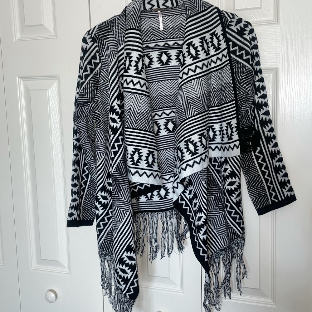 Boho black and white Aztec cardigan sweater